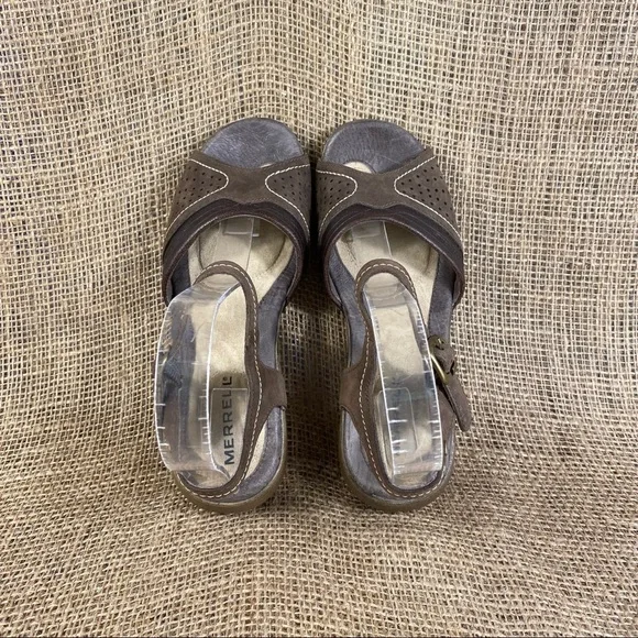 Merrell Clog Sandals leather heel Brown Ankle Sling Back Size 6 - Picture 9 of 11